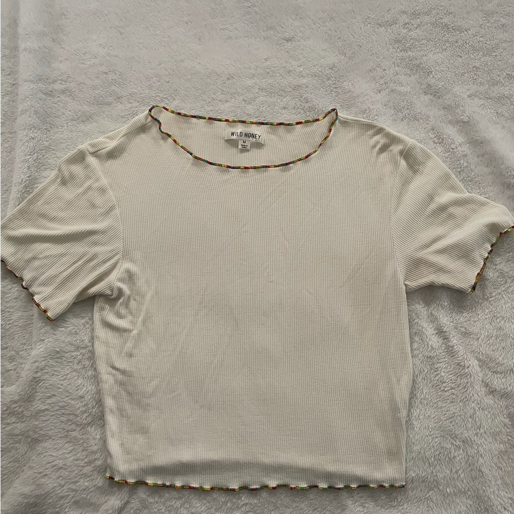 Wild Honey Cream Crop Top with Colorful Edges